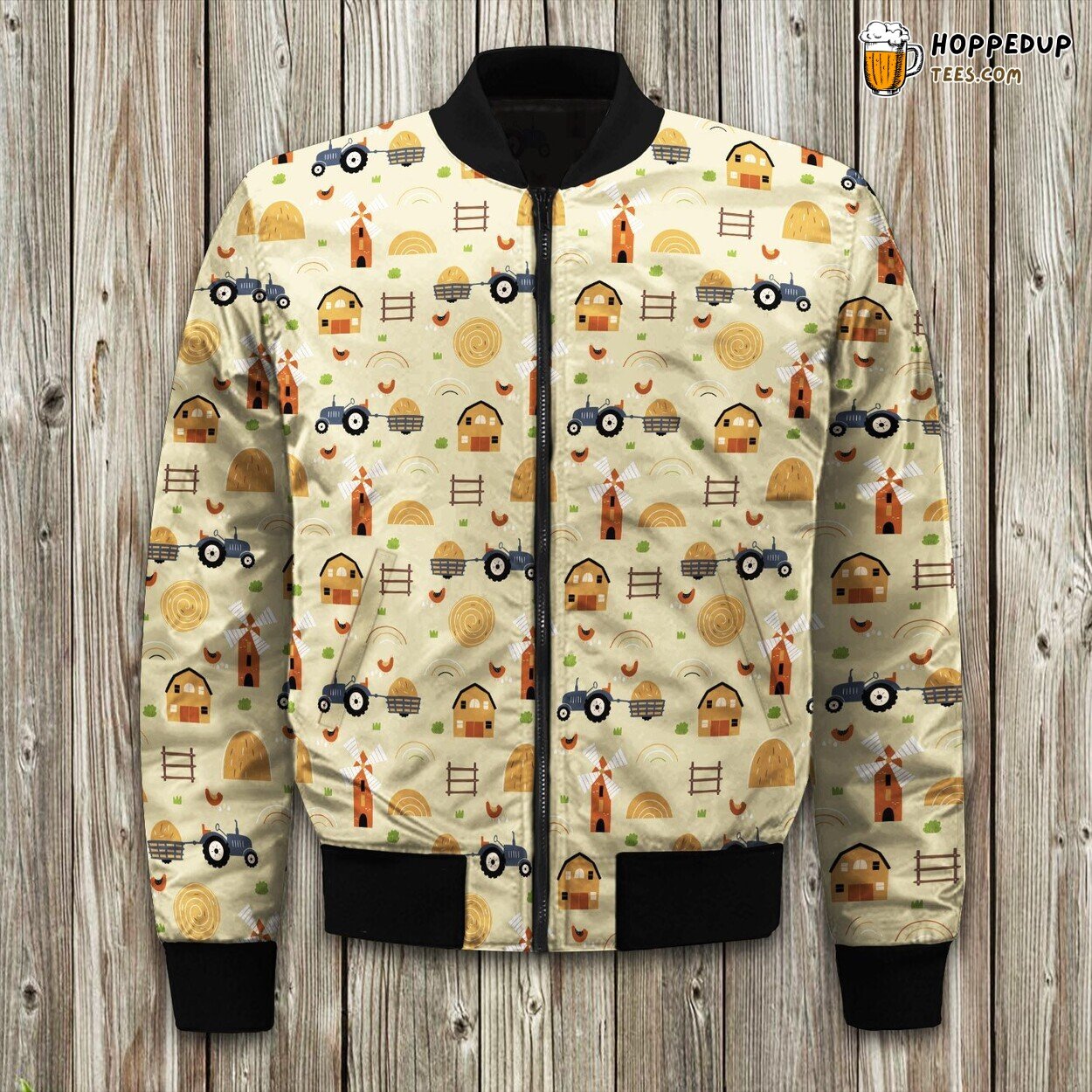 Farmer Straw Tractor Seamless Bomber Jacket