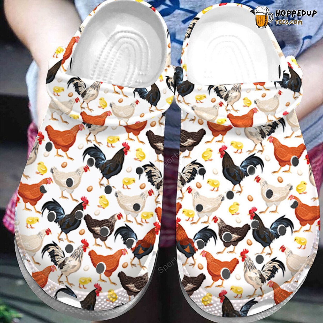Farmer White Chicken Pattern Theme Comfortable Clogs Shoes Unique Farm Style
