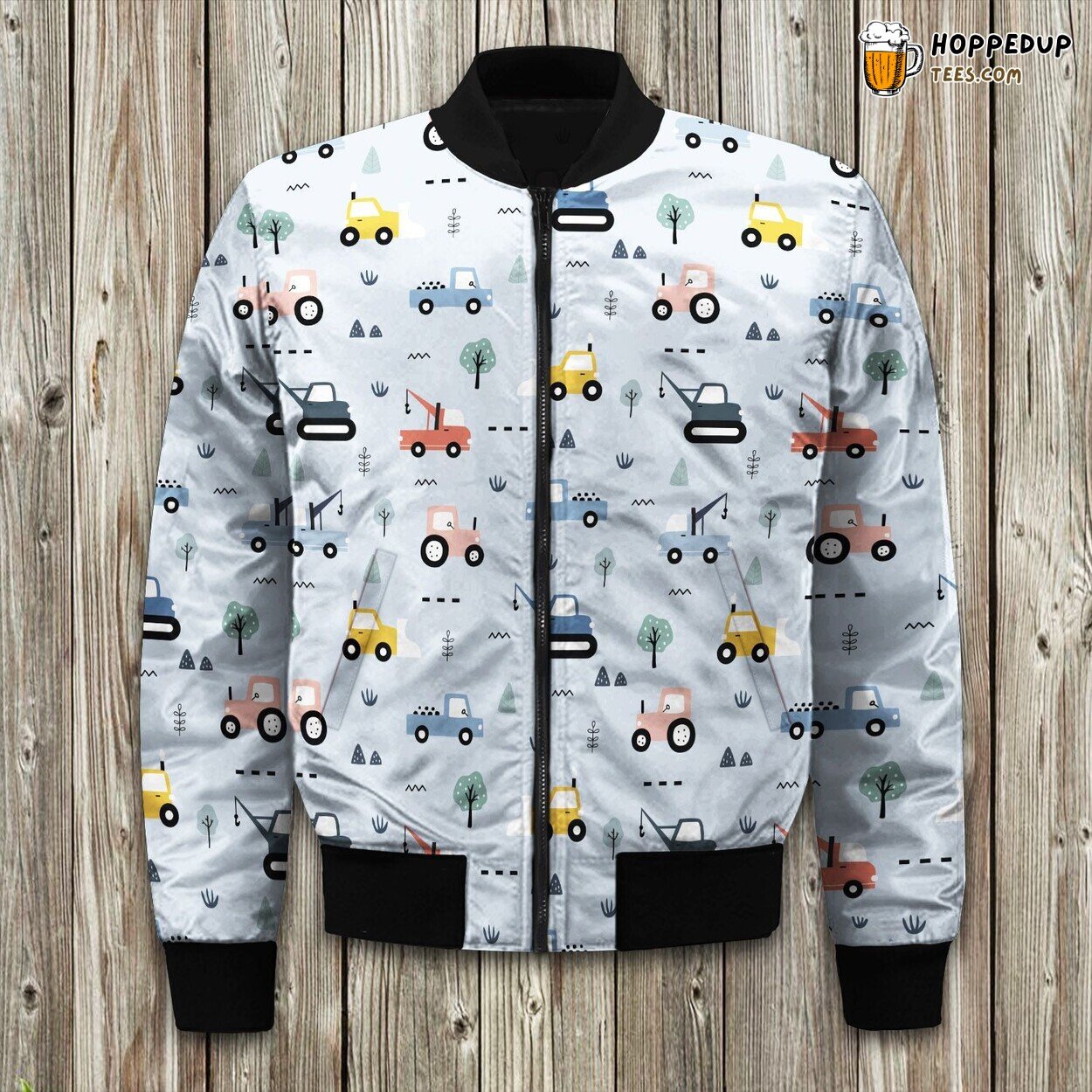 Farming Handdrawn Construction Vehicles Bomber Jacket