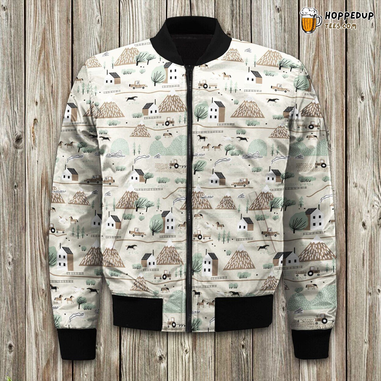 Farming House Trees Horses Bomber Jacket