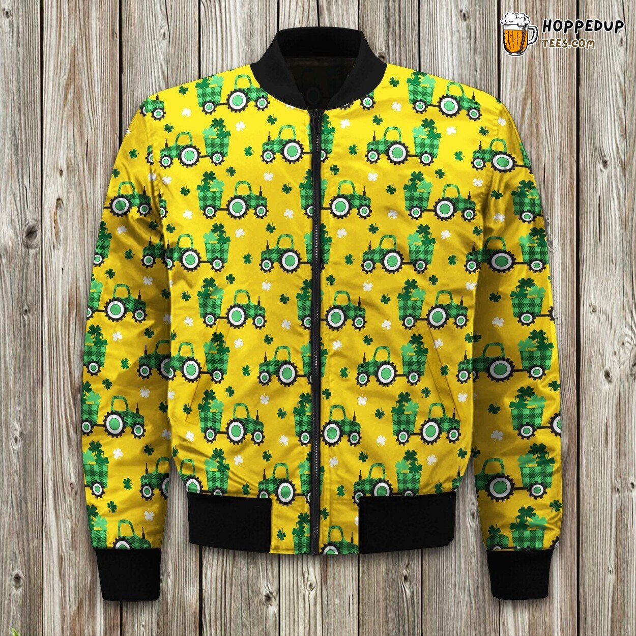 Farming Tractor Clover Leaves Bomber Jacket