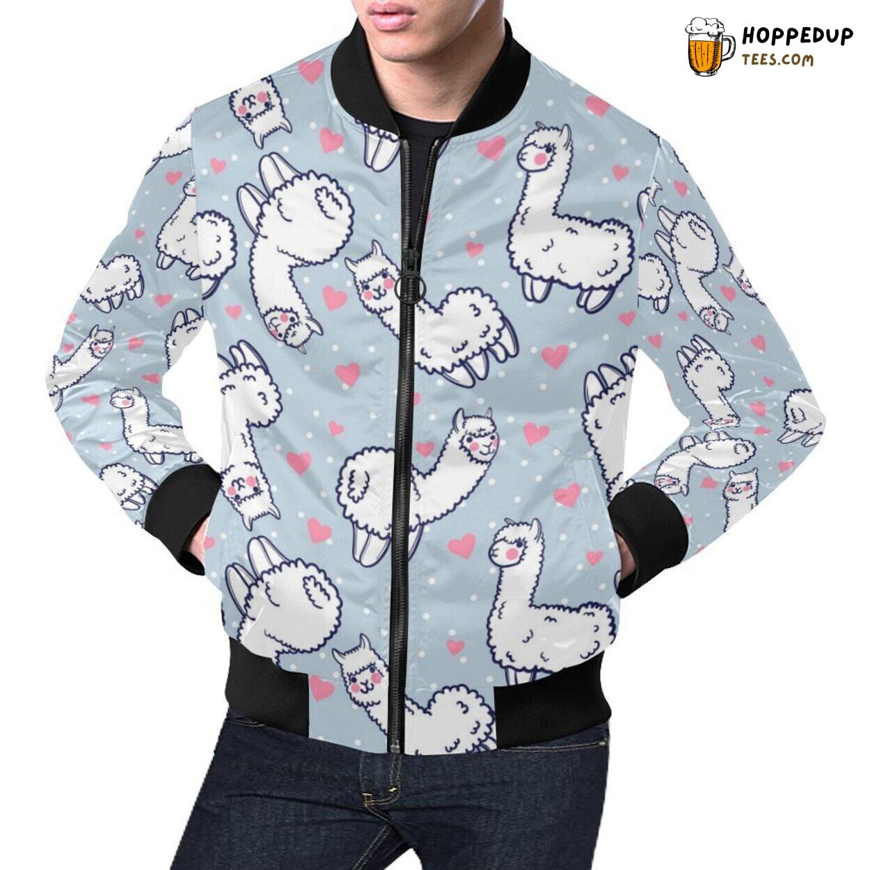 Fashion Forward Men’s Bomber Jacket with Llama Pattern Print