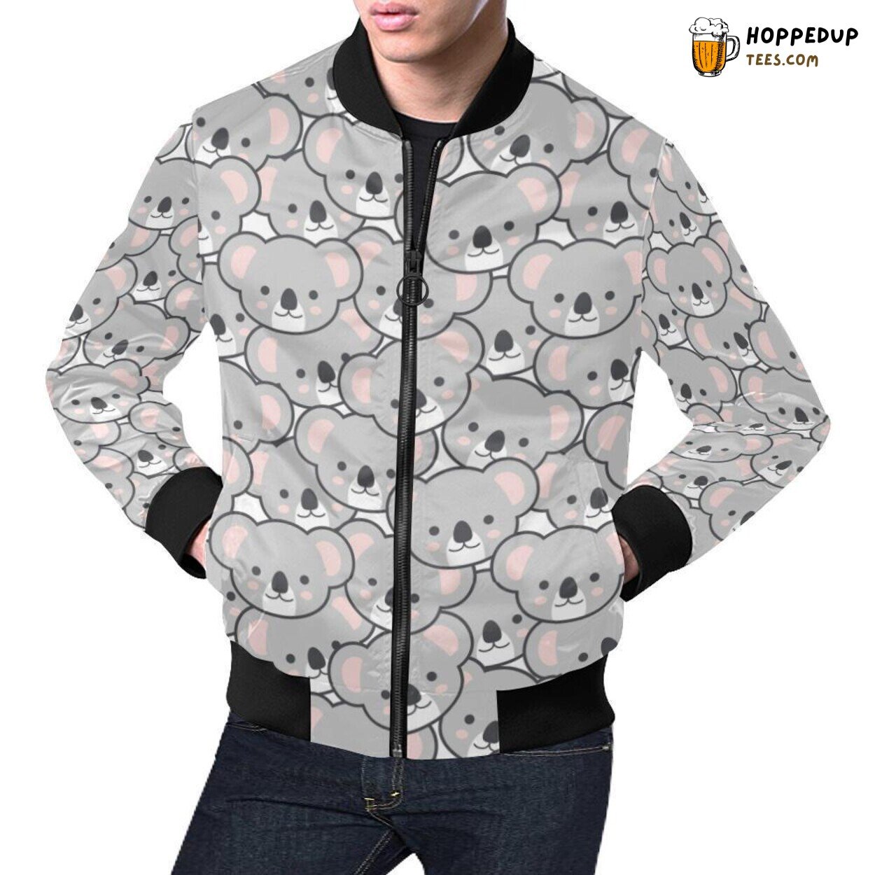 Fashion Forward Men’s Bomber Jacket with Trendy Koala Pattern Print