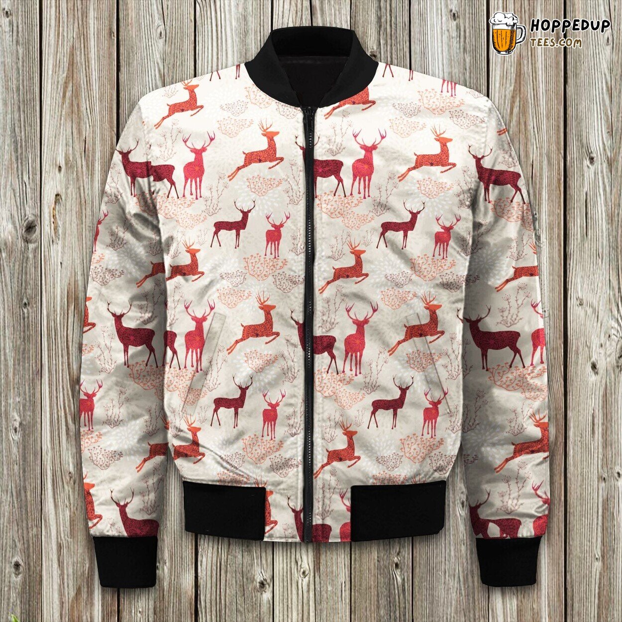 Fashion Stylize Deer Seamless Texture Bomber Jacket