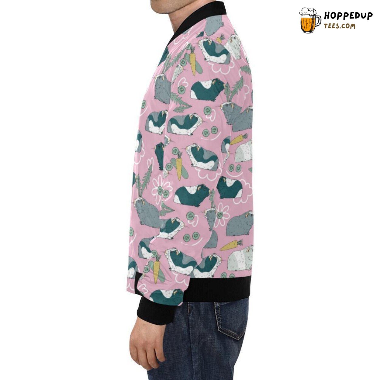 Fashionable Men’s Bomber Jacket Featuring a Guinea Pig Print Pattern