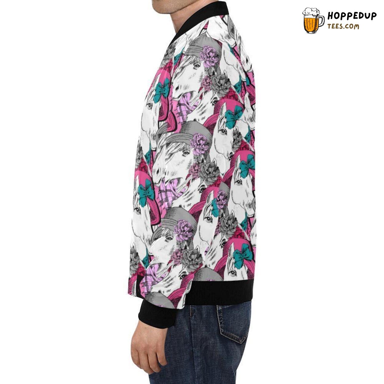 Fashionable Men’s Bomber Jacket with a Classic Horse Pattern Print