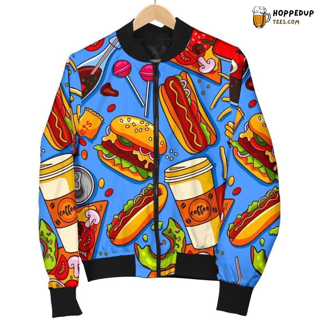 Fastfood Delicious Treats Men’s Bomber Jacket Unique Pattern Design Art Fastfood Delicious Treats Men’s Bomber Jacket Unique Pattern Design Art