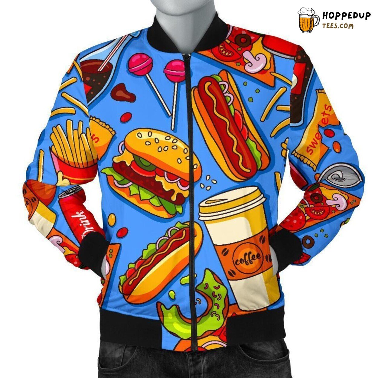 Fastfood Delicious Treats Men’s Bomber Jacket Unique Pattern Design Art