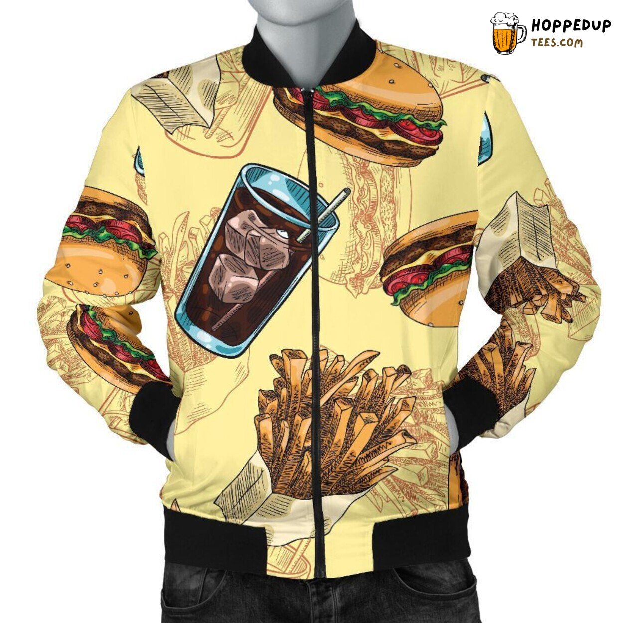 Fastfood Favorites Tribute Men’s Bomber Jacket Unique Pattern Design Display