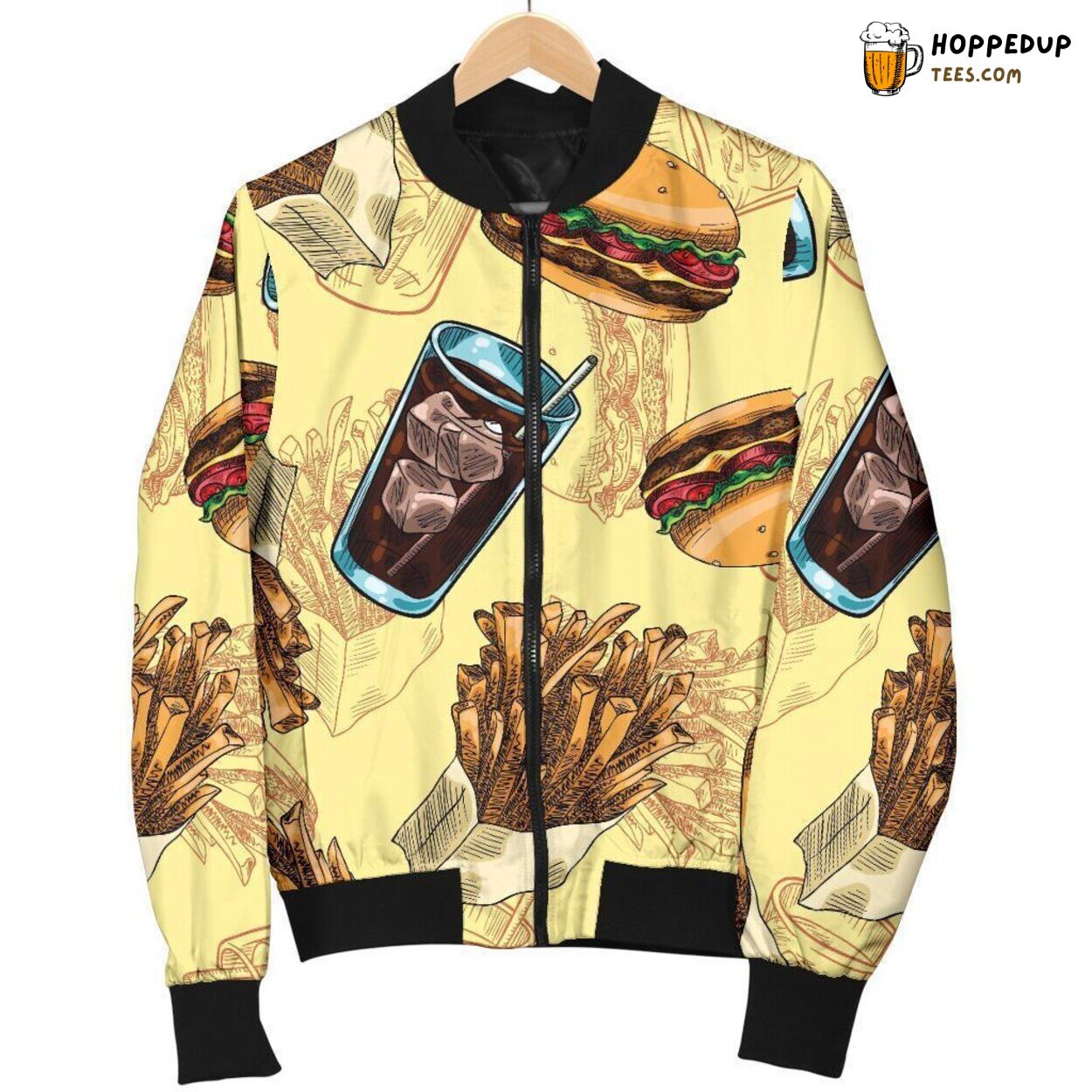 Fastfood Favorites Tribute Men’s Bomber Jacket Unique Pattern Design Display