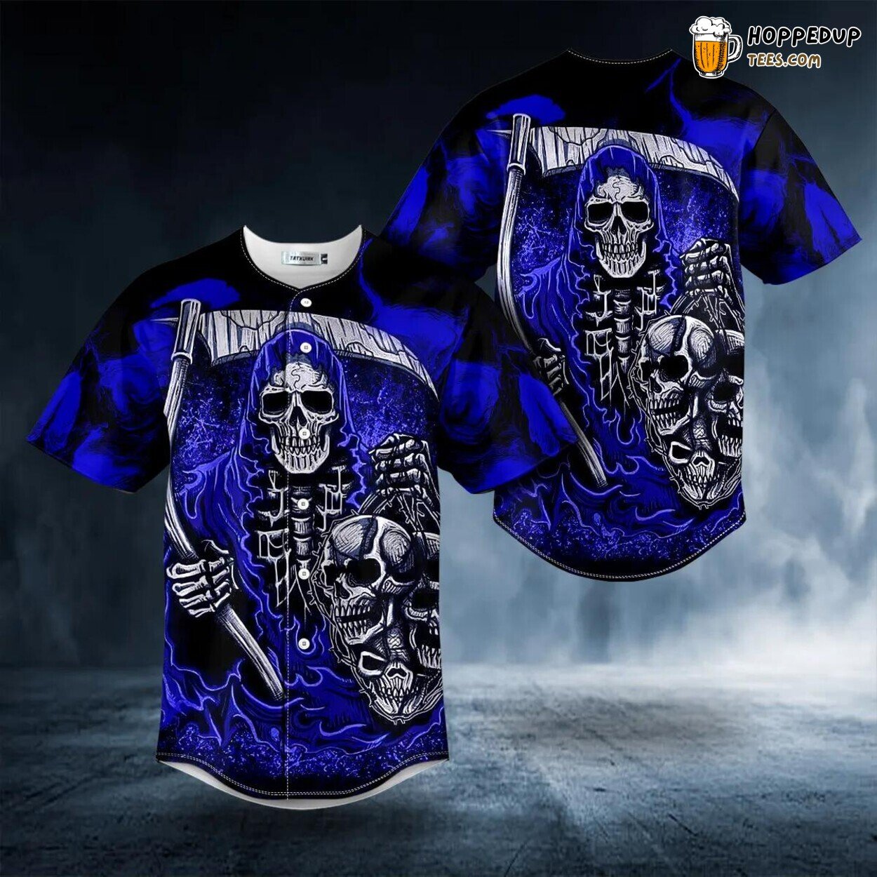 Fatal Shears Dark Blue Grim Reaper Skull Unique Baseball Jersey