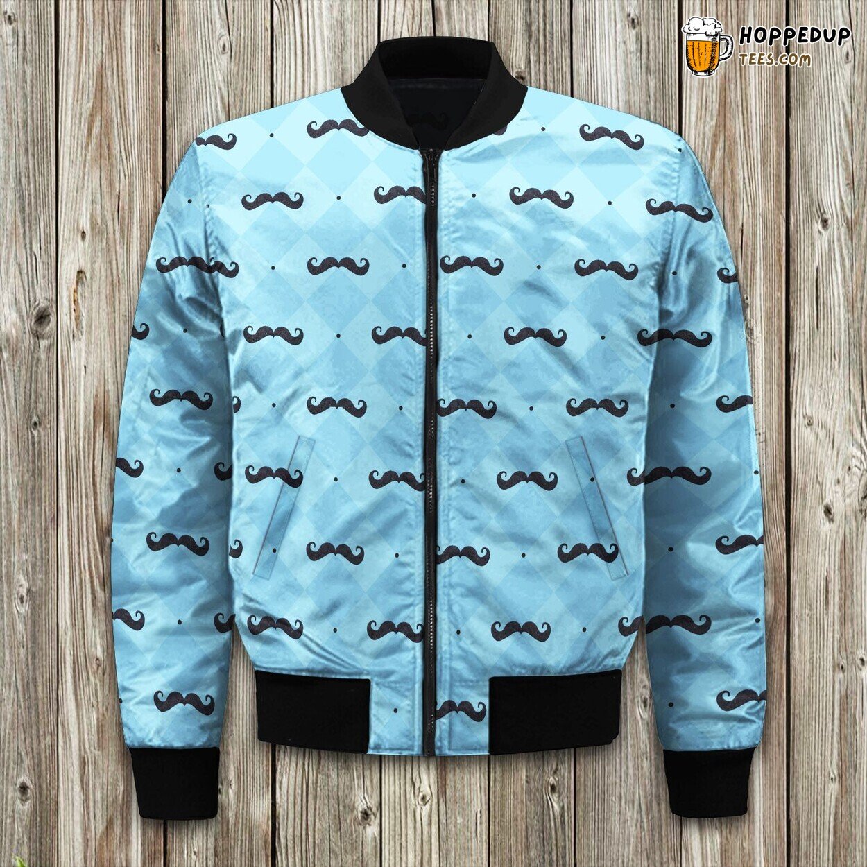 Father Black Beard In Light Blue Bomber Jacket