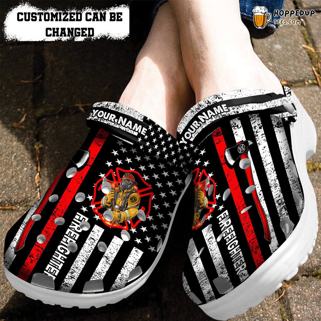 Father Day Firefighter USA Flag Black Themed Comfortable Unique Clogs