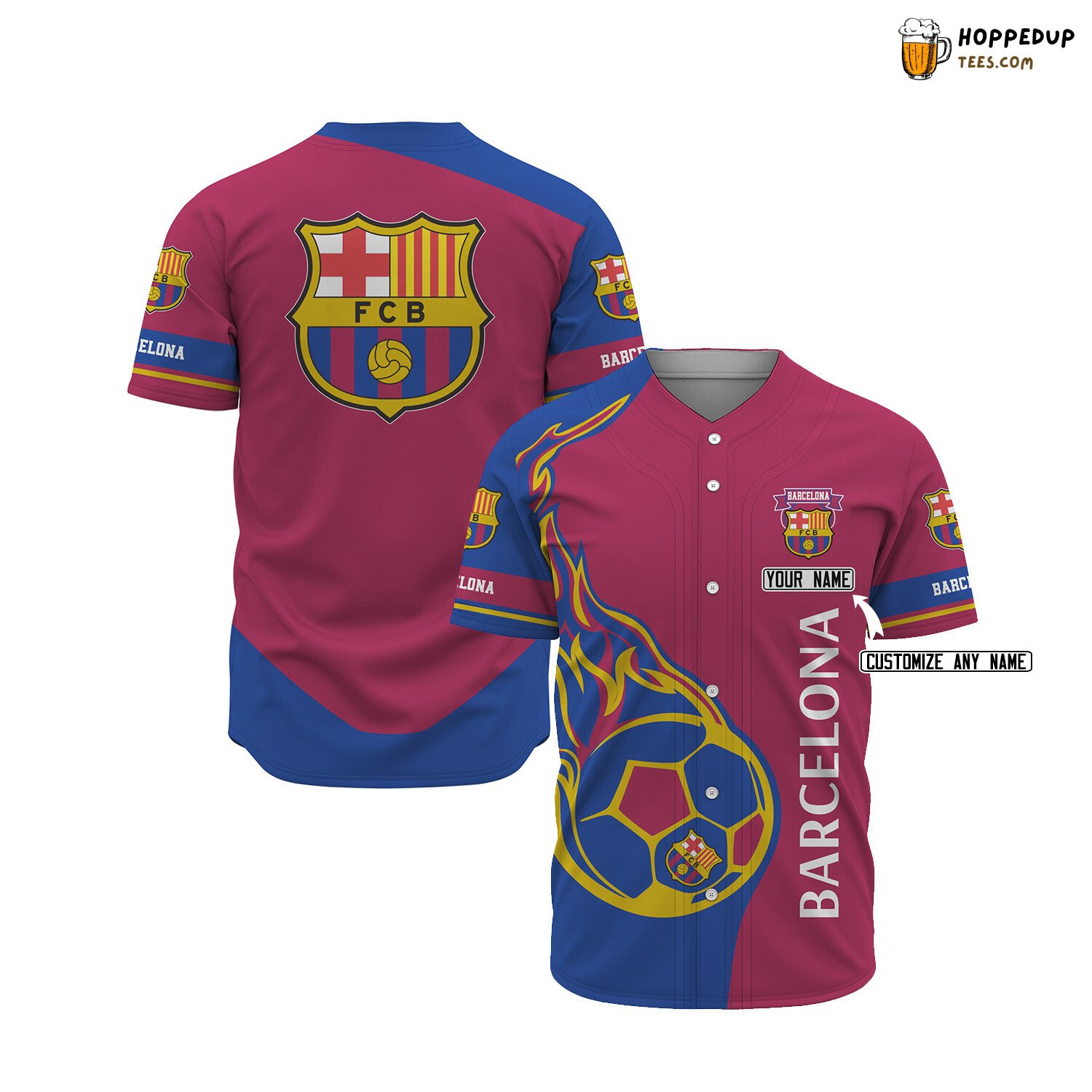 FC Barcelona Custom Name Red Blue Ball Baseball Jersey Unisex Shirt FC Barcelona Custom Name Red Blue Ball Baseball Jersey Unisex Shirt