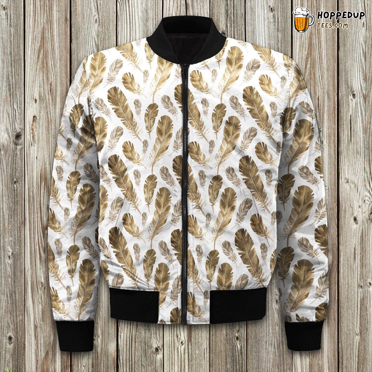Feather In White Background Pattern Bomber Jacket