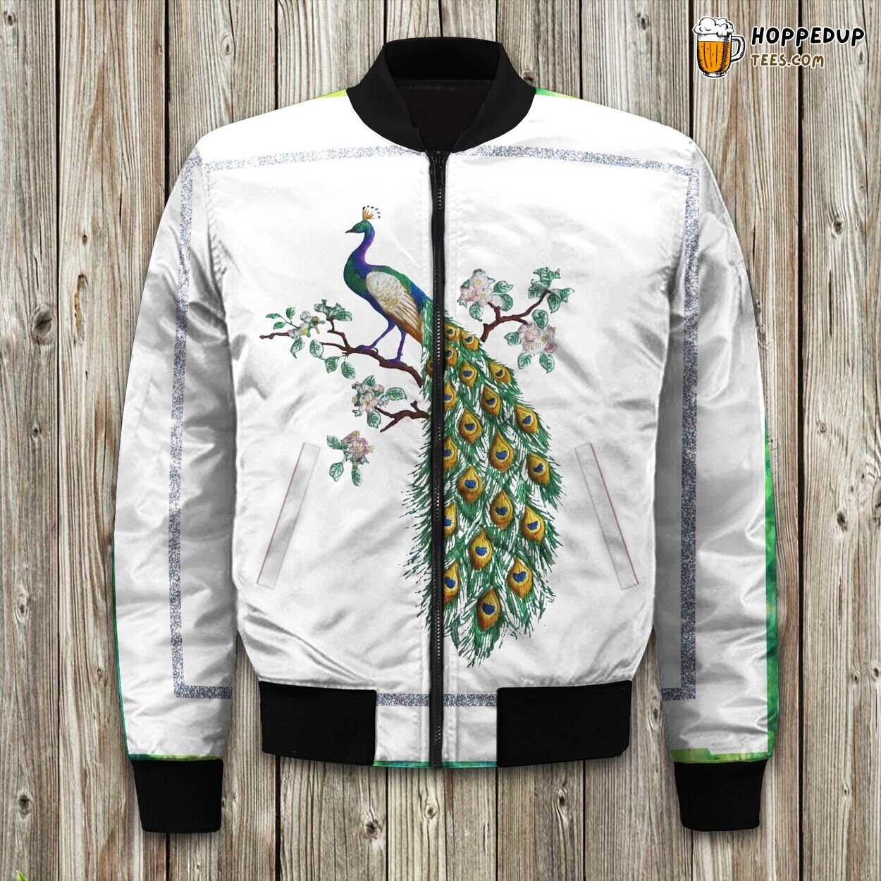 Feathered Bird Imprint Winter Bomber Jacket Tailored Unique Elegance Craft