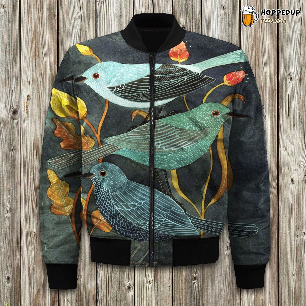 Feathered Grace Bird Print Winter Bomber Jacket Nature Lovers Design Look