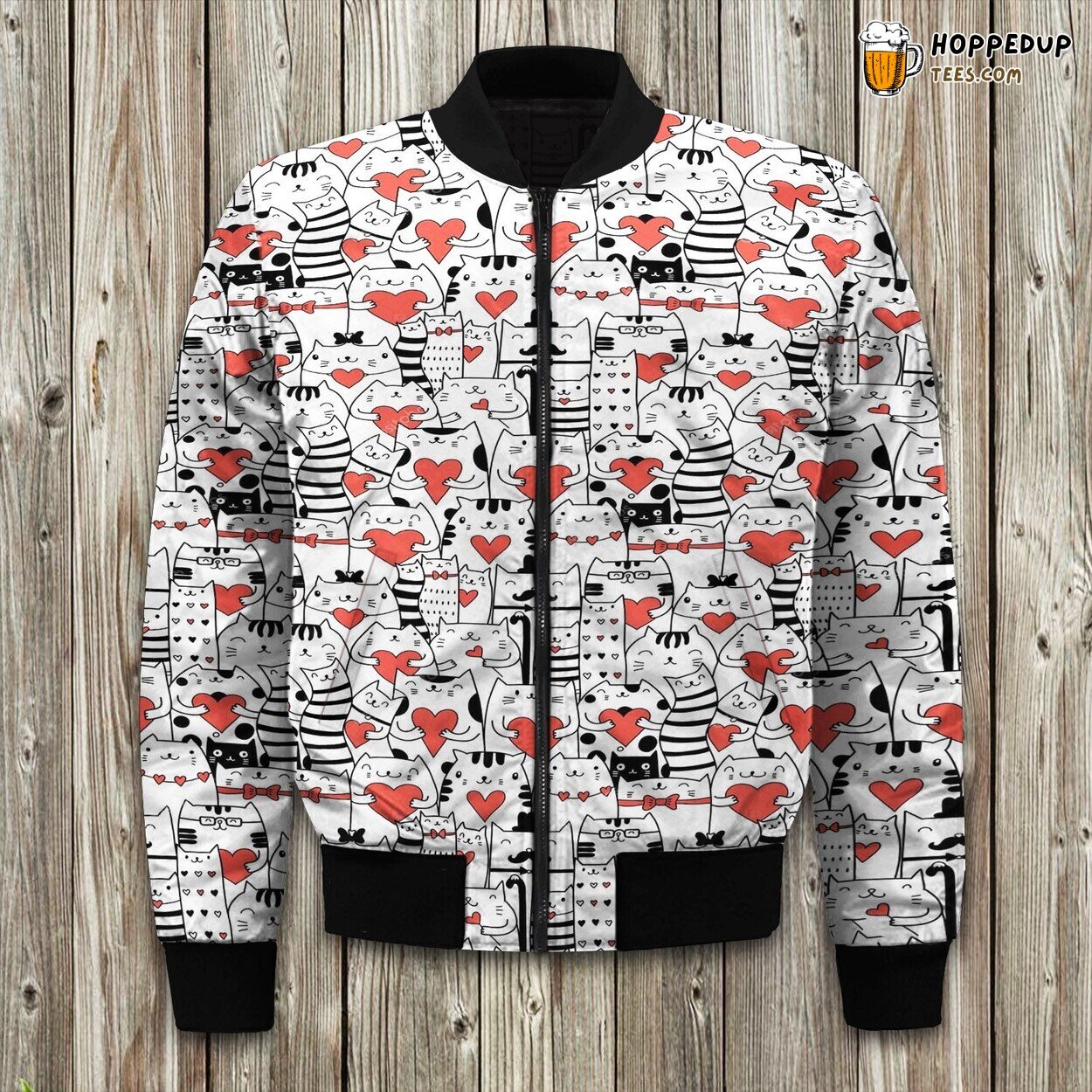 Feline Cat Themed Winter Bomber Jacket Playful Animal Lover’s Choice