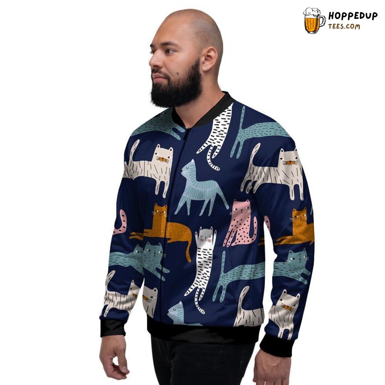 Feline Elegance Showcased Cute Cat Styling Display Men’s Bomber Jacket Charm