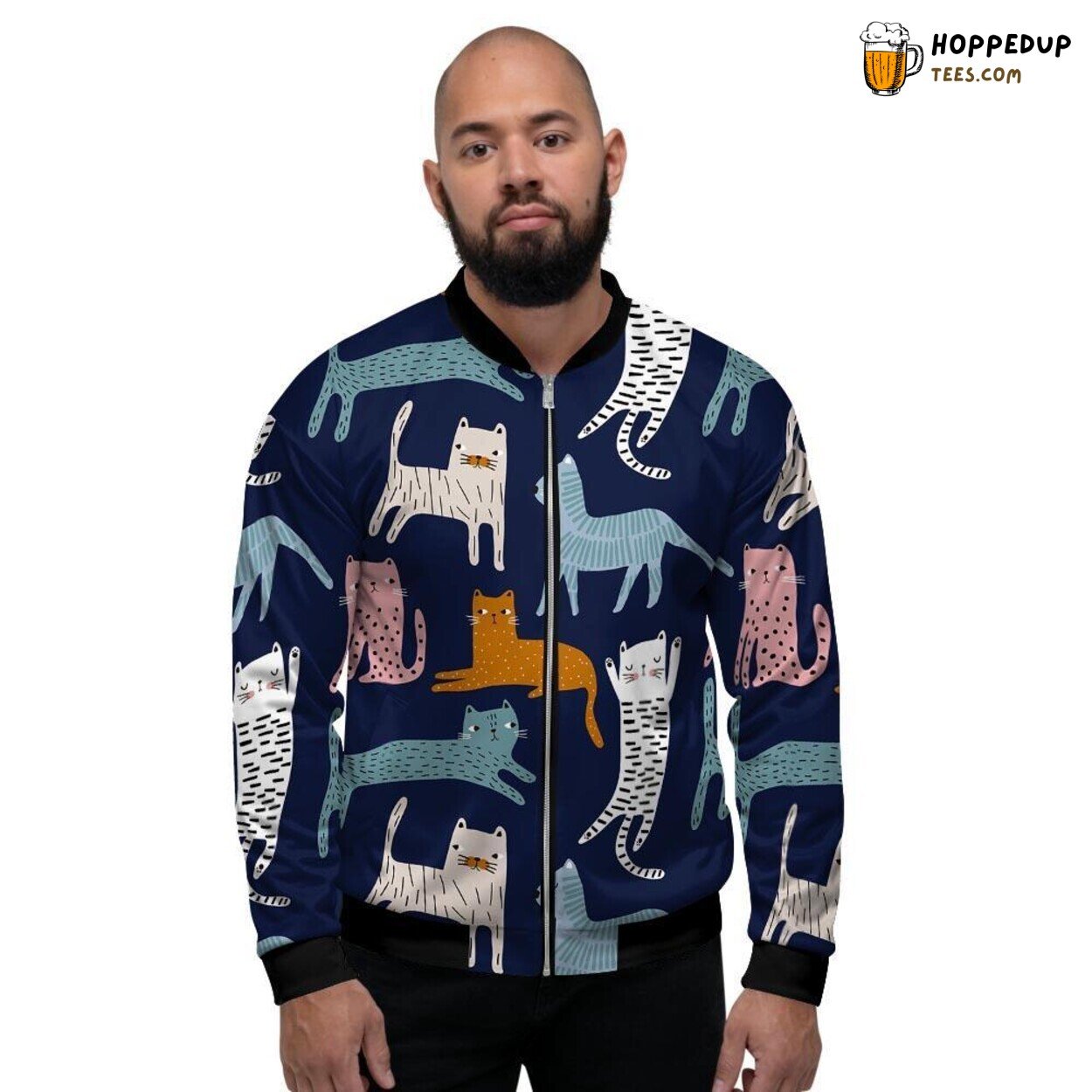 Feline Elegance Showcased Cute Cat Styling Display Men’s Bomber Jacket Charm