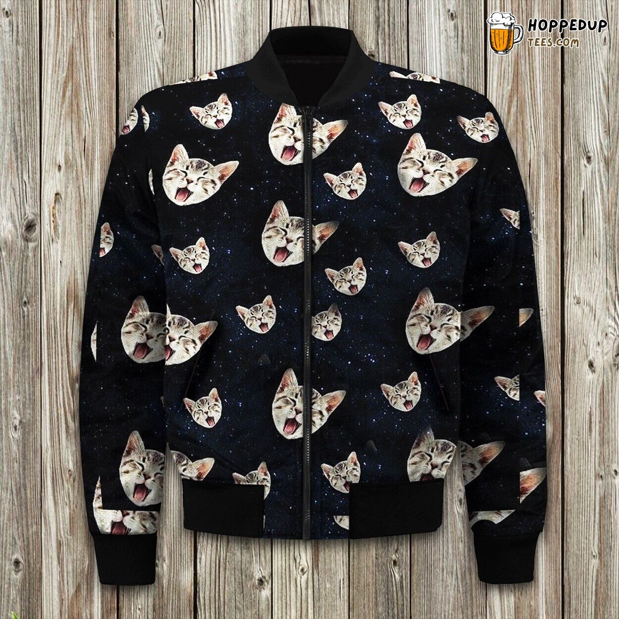 Feline Mystery Cat Print Winter Bomber Jacket Enigmatic Style Touch