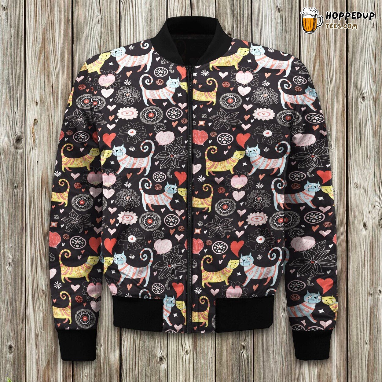 Feline Mystique Cat Design Winter Bomber Jacket Enigmatic Style Touch