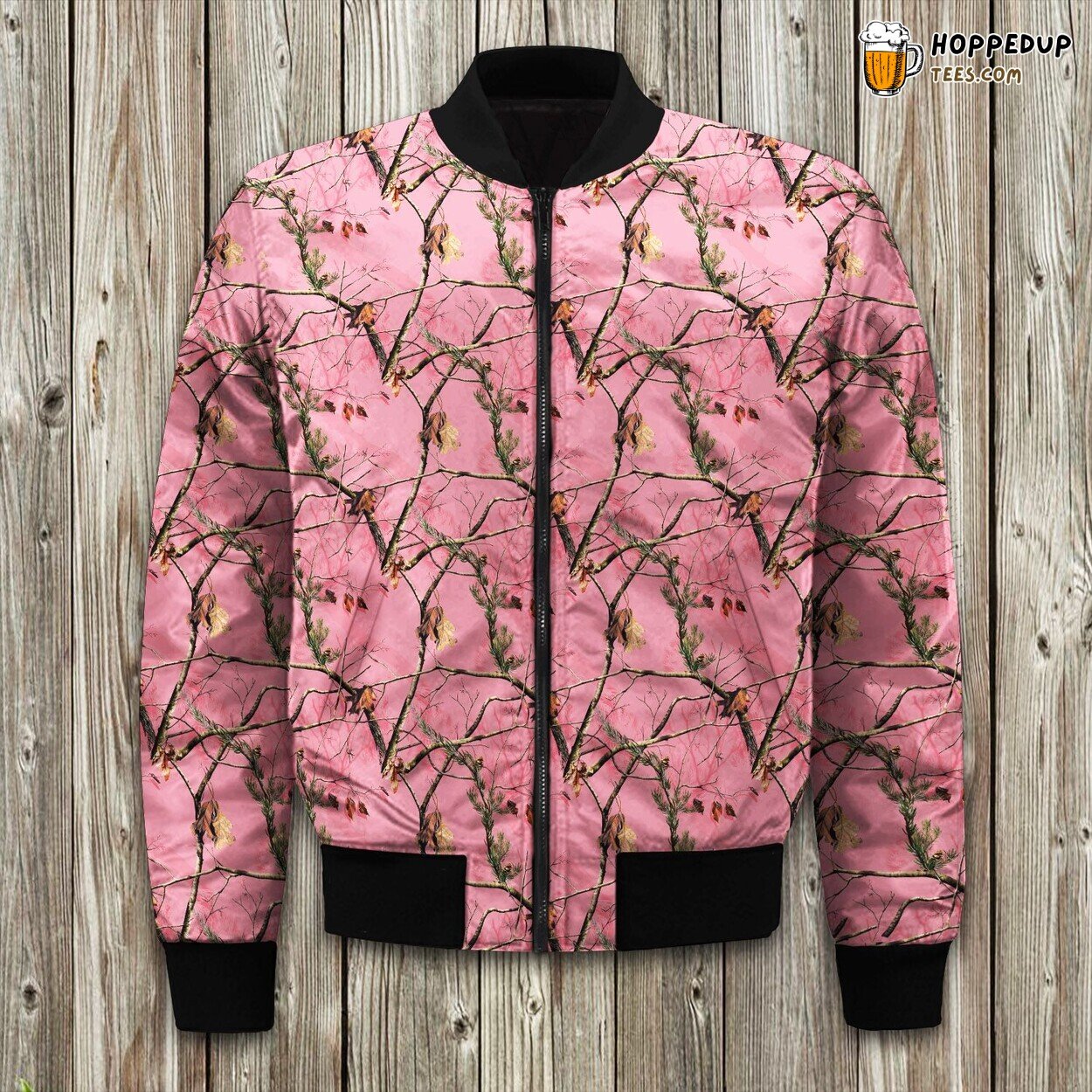 Feminine Pink Camouflage Winter Bomber Jacket Superior Design Finish