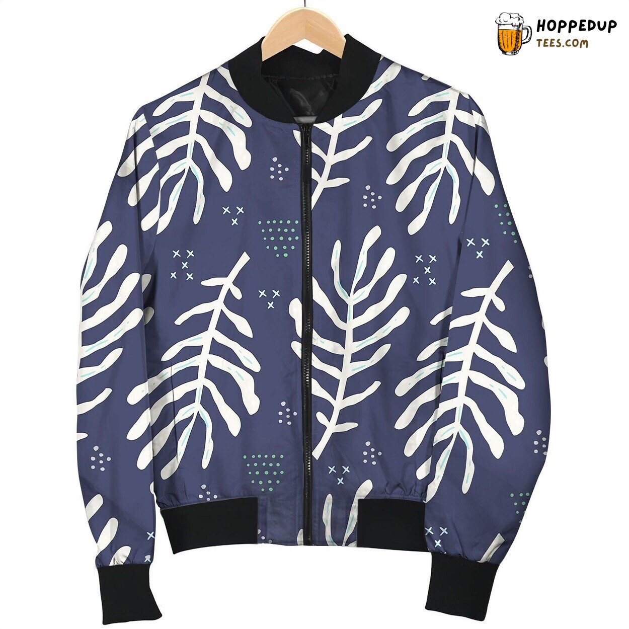 Fern Leaves Hand Drawn Seamless Pattern Bomber Jacket