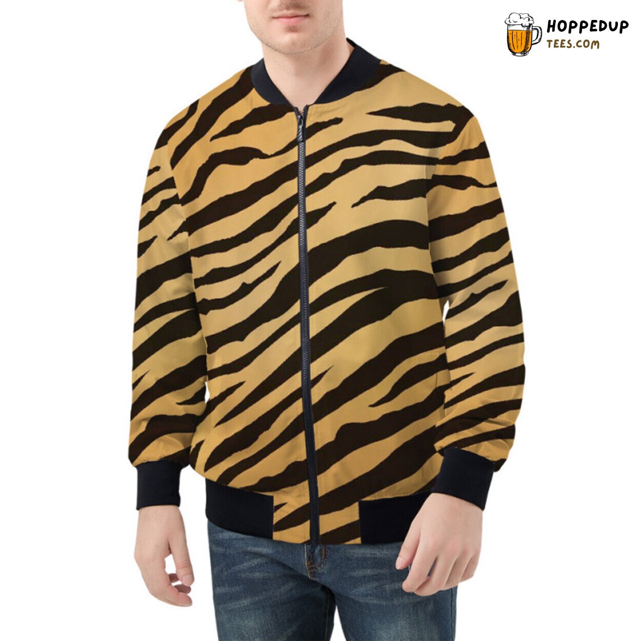 Ferocious Appeal of Tiger Skin Pattern Elevating Bomber Jacket Look