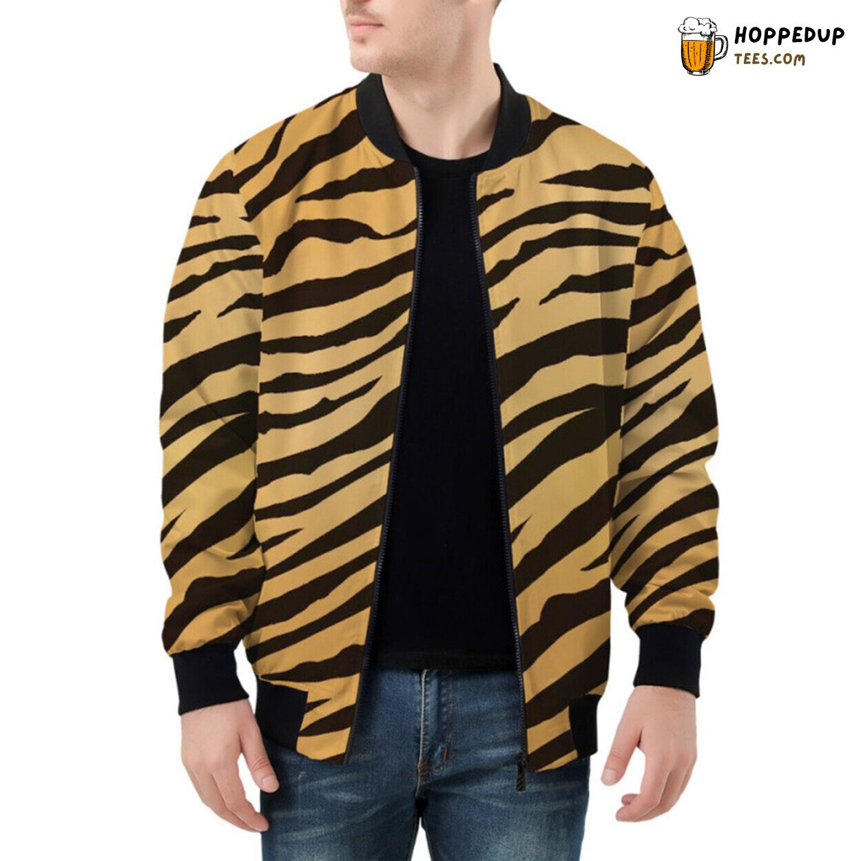 Ferocious Appeal of Tiger Skin Pattern Elevating Bomber Jacket Look
