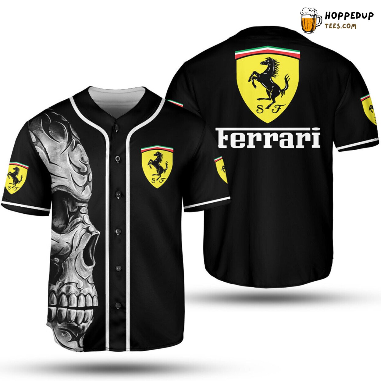 Ferrari Skull Bourbon Baseball Jersey Black Unisex Jersey Shirt
