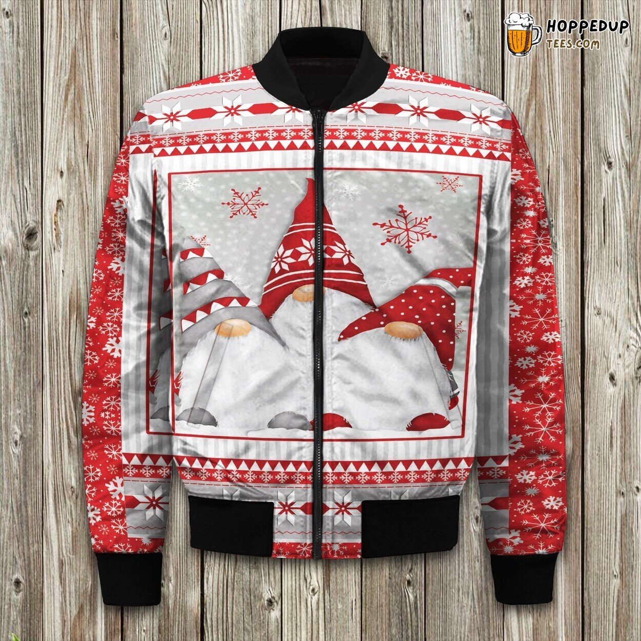 Festive Christmas Gnome Design Winter Bomber Jacket Holiday Spirit Touch