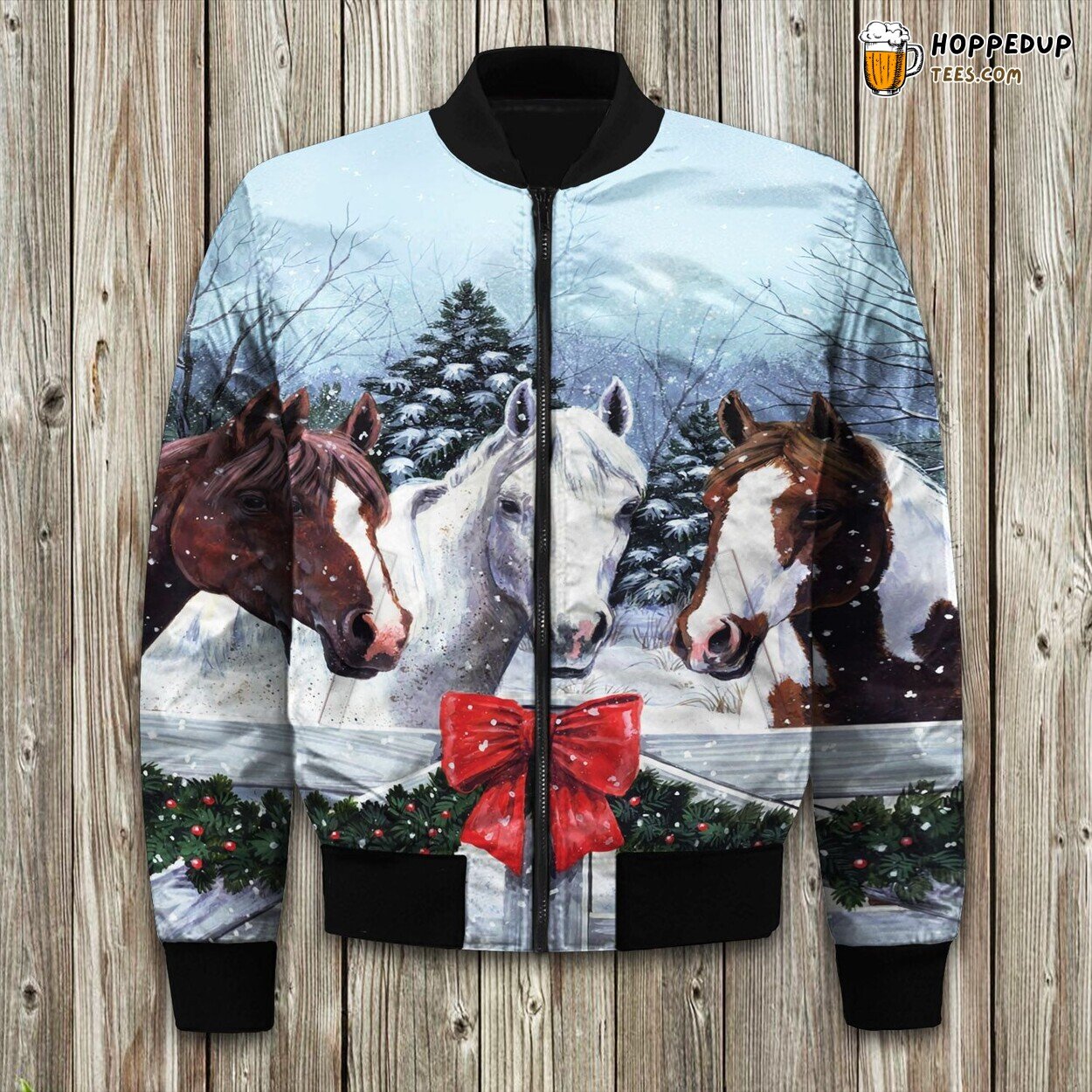 Festive Horse Christmas Theme Winter Bomber Jacket Premium Design Lux