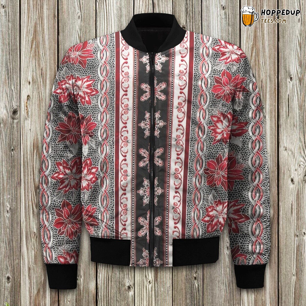 Festive Season Theme Winter Bomber Jacket Holiday Joy Displayed