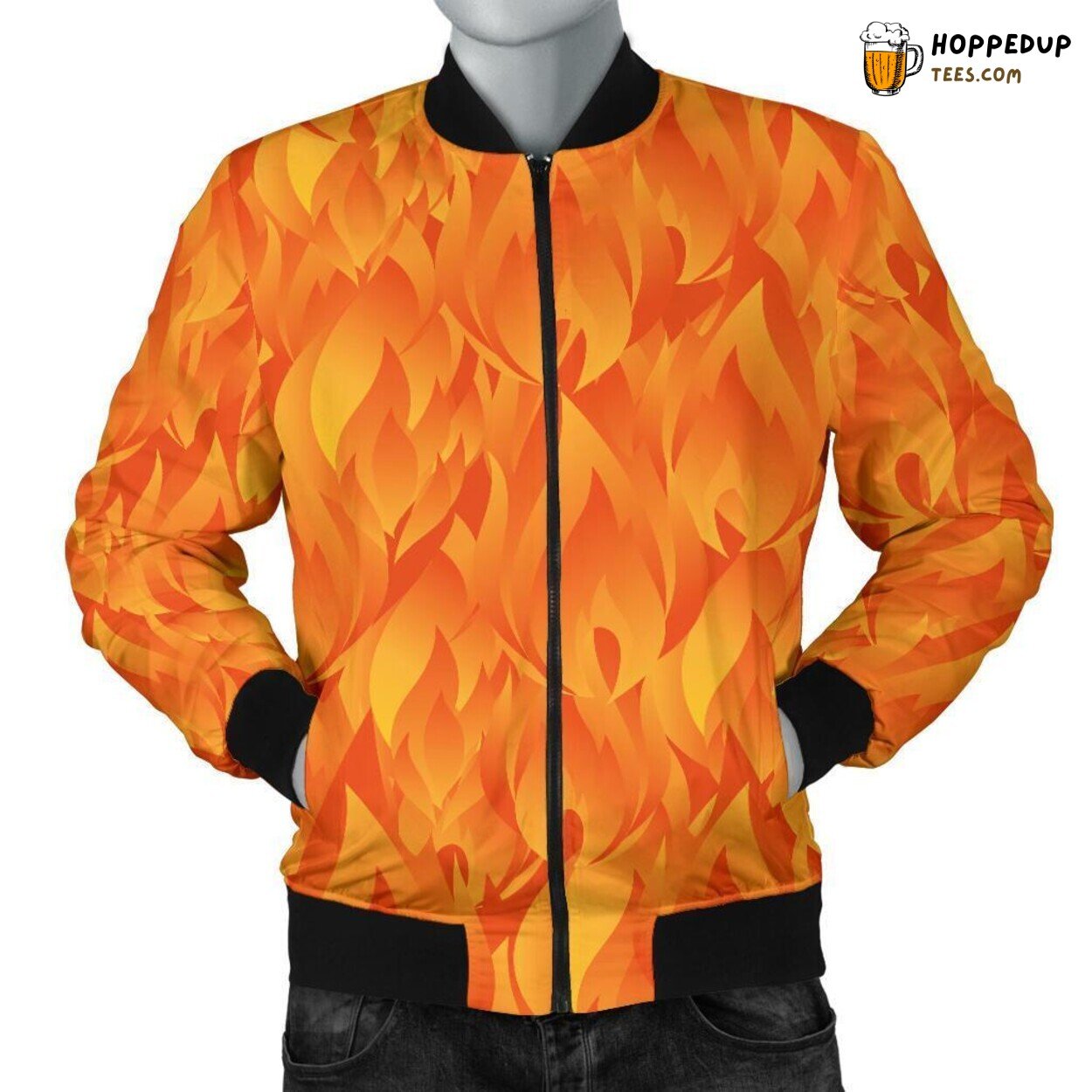 Fierce Blaze of Flames Men’s Bomber Jacket Unique Essence Pattern Display Art