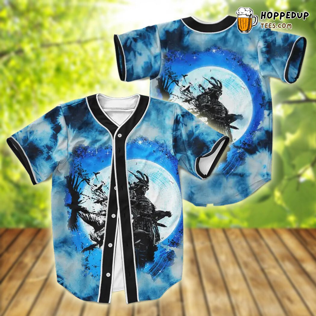 Fierce Samurai Blue and Black Tie Dye Baseball Tee Jersey Shirt Printed 3D