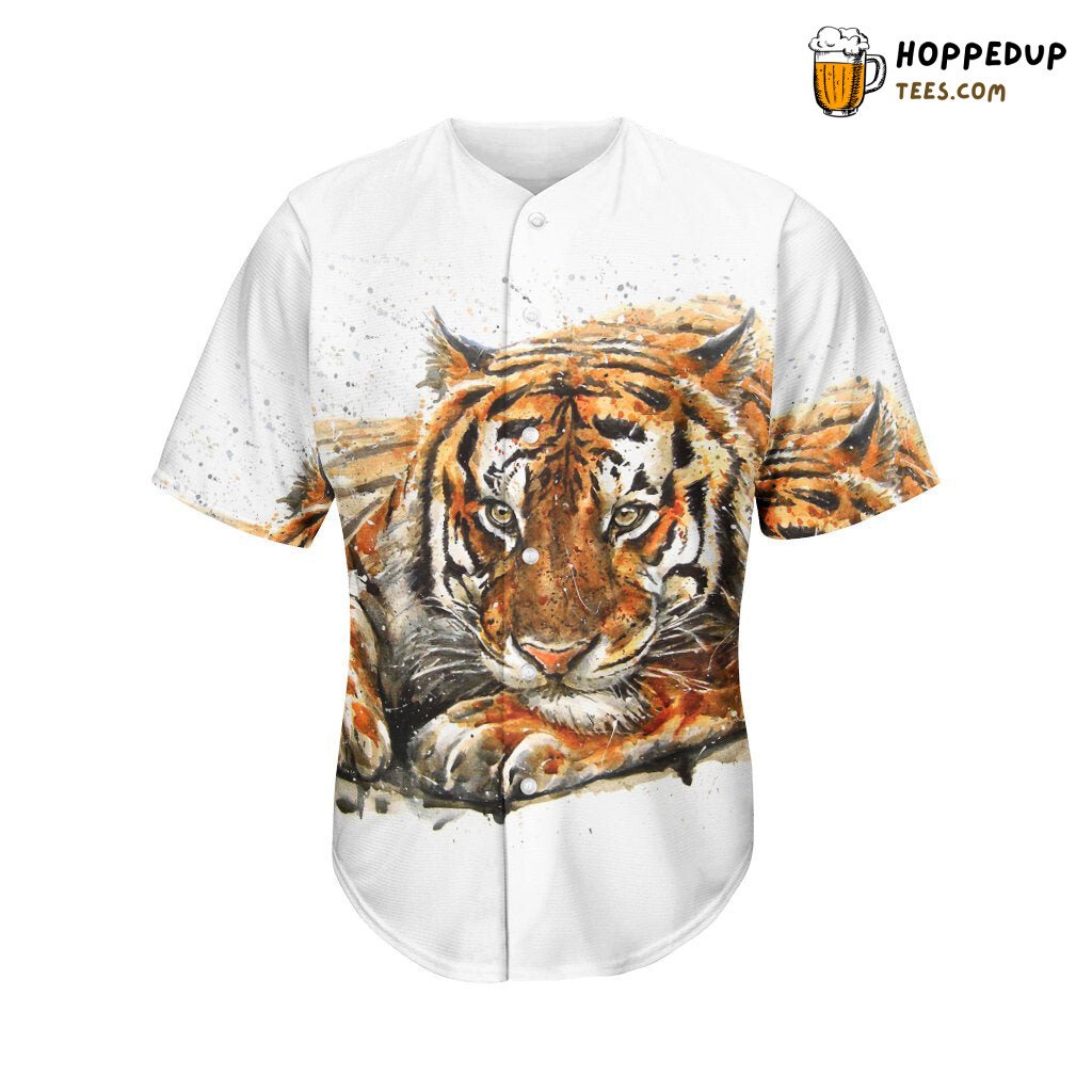 Fierce Watercolor Tiger Art 3D Printed Baseball Jersey Wild Life