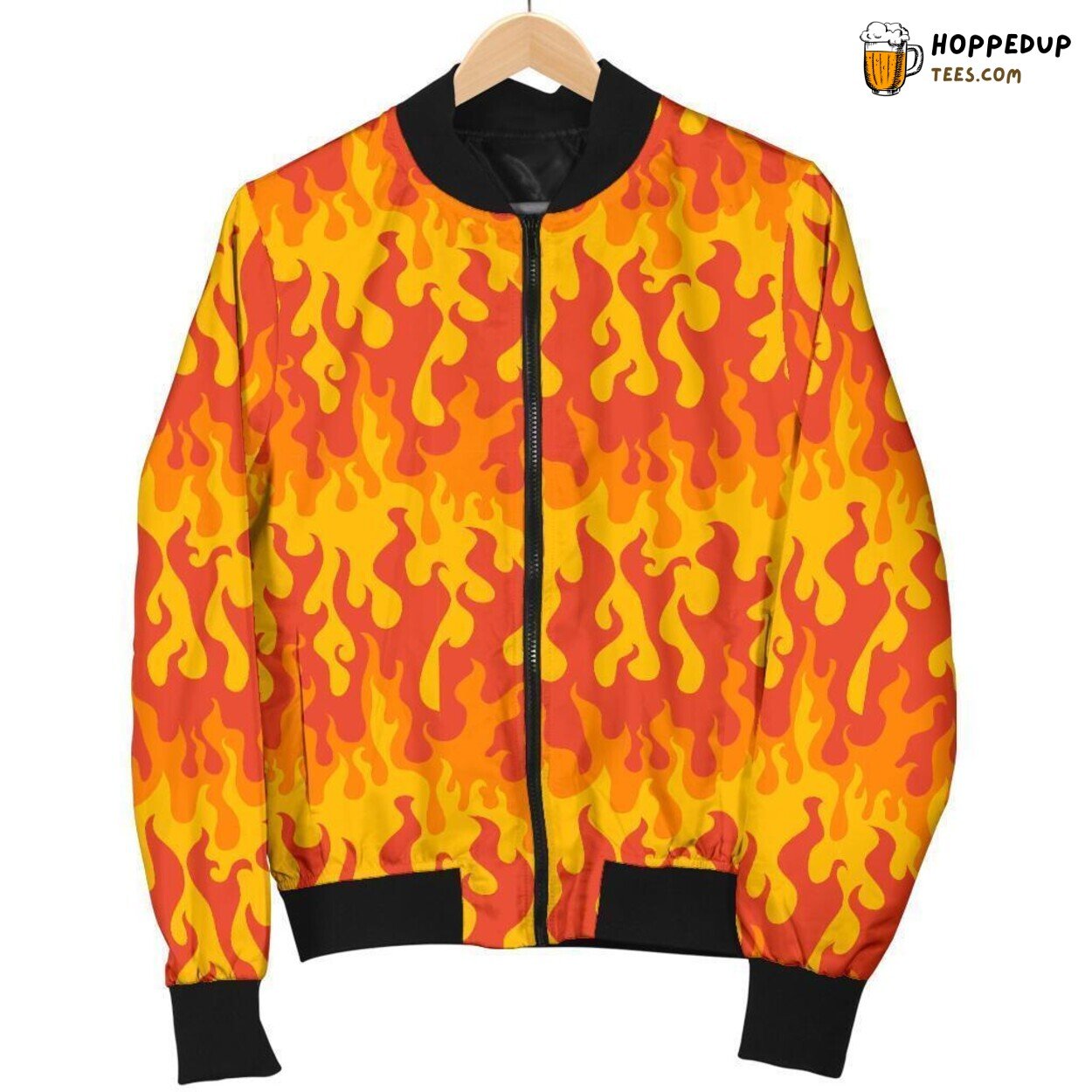 Fiery Dance of Flames Men’s Bomber Jacket Unique Design Pattern Showcase Art