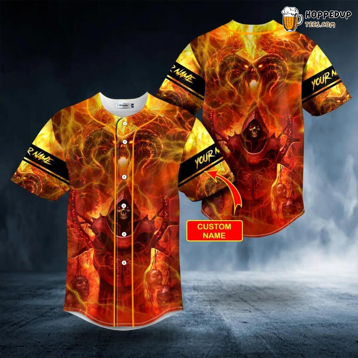 Fiery Grim Reaper Balrog Ambition Baseball Jersey Viking 3D Print Tee