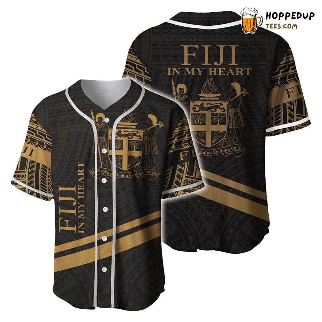 Fiji In My Heart Style Gold Polynesian Patterns Baseball Tee Jersey Shirts 3D