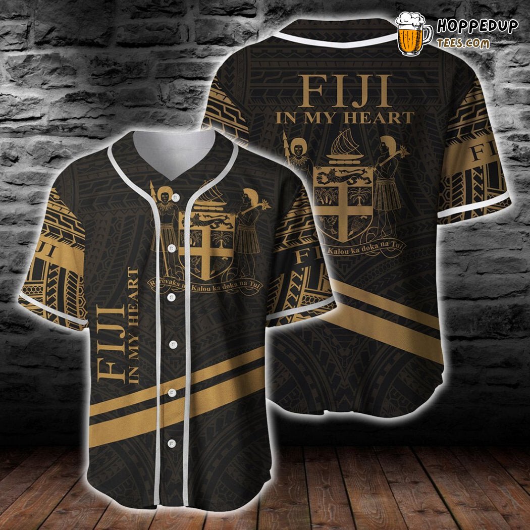 Fiji In My Heart Style Gold Polynesian Patterns Baseball Tee Jersey Shirts 3D