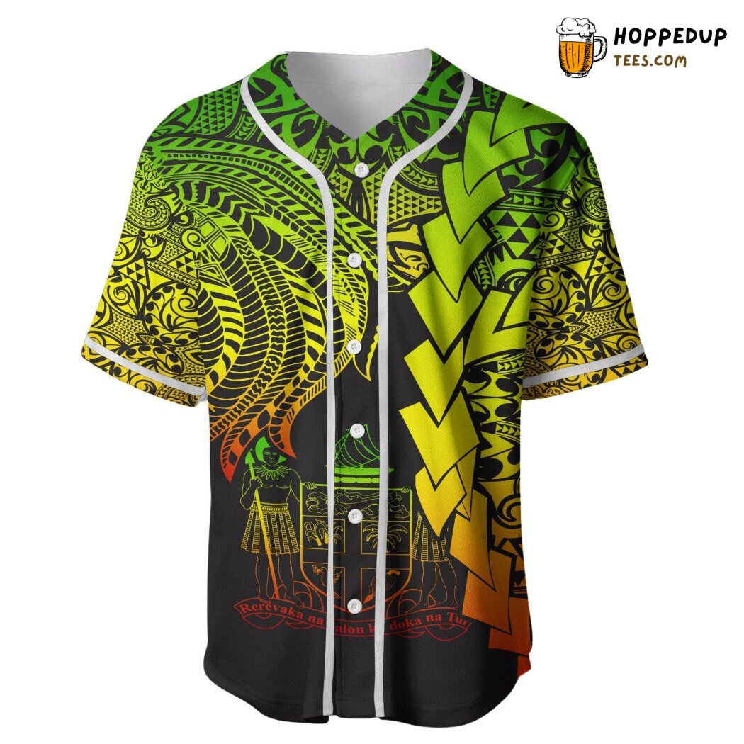 Fiji Polynesian Tribal Wave Tattoo Reggae Baseball Tee Jersey Shirts 3D