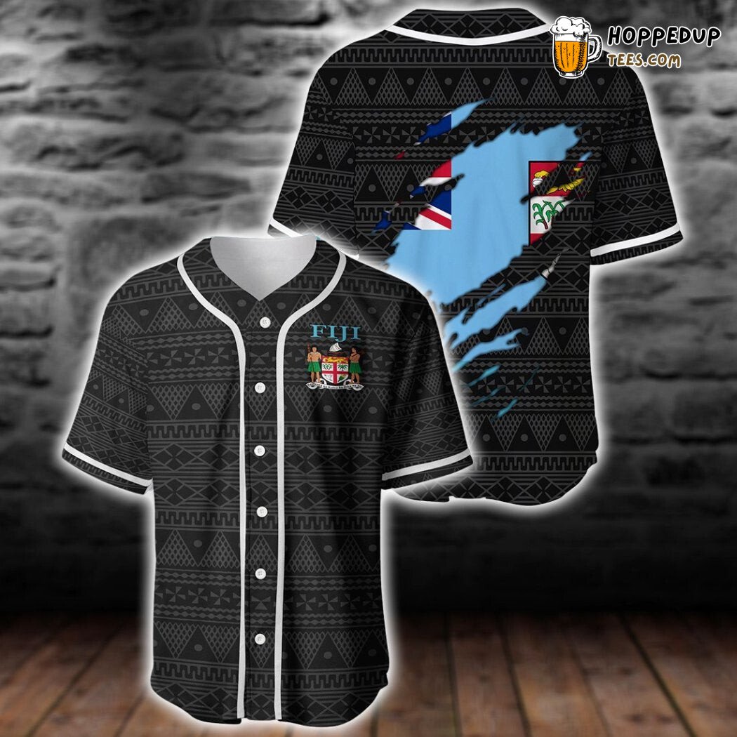 Fiji Tapa Flag Coat Of Arms Baseball Tee Jersey Shirts 3D