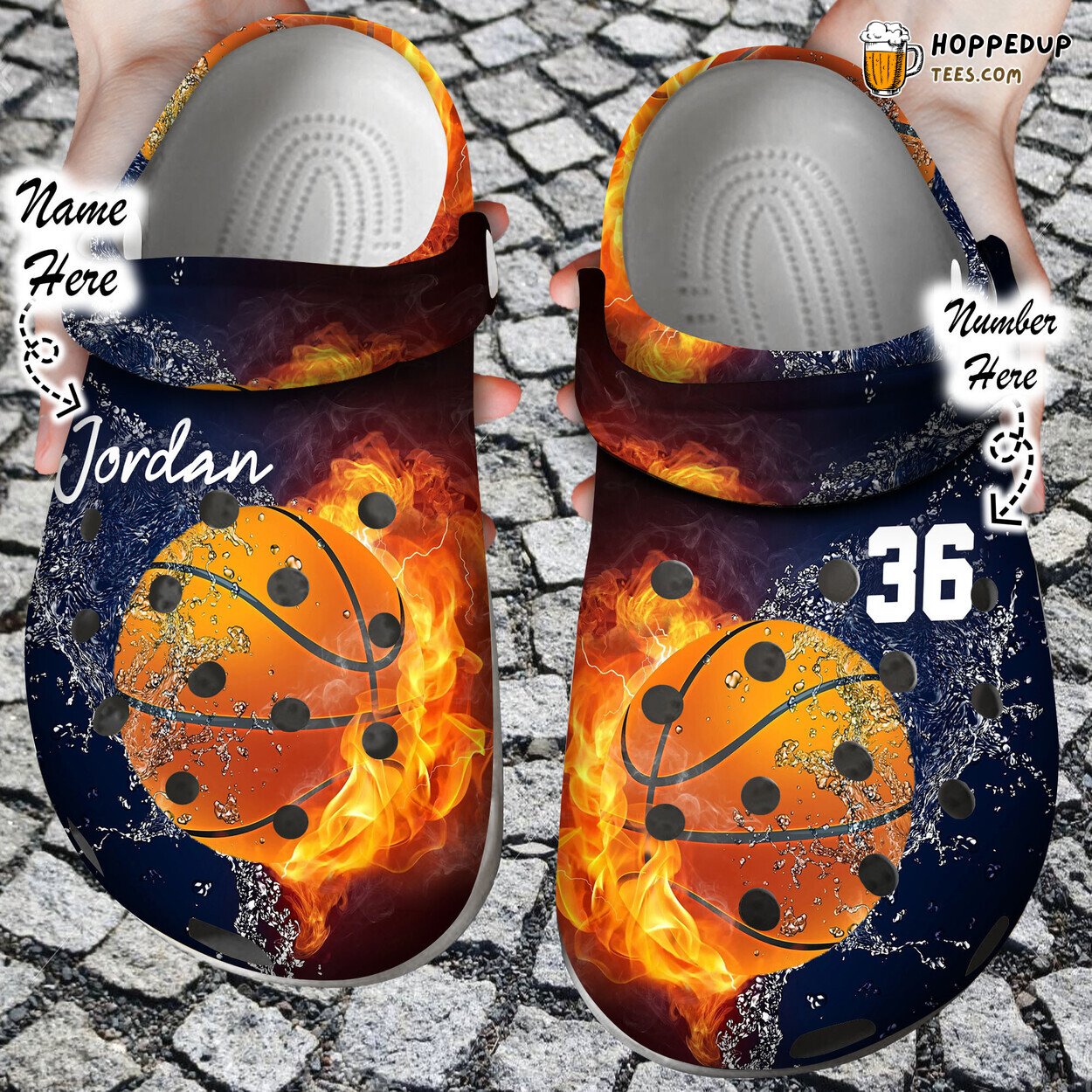 Fire and Water Basketball Theme Personalized Comfortable Clogs