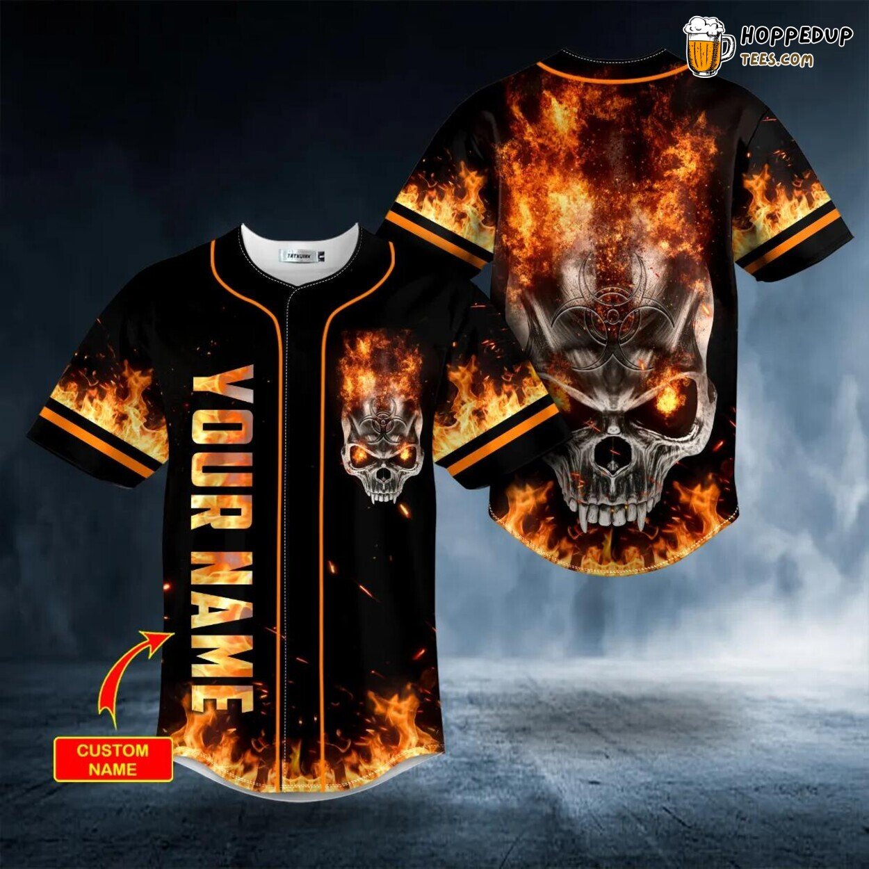 Fire Angry Biohazard Skull Baseball Jersey Graphic Tees 3D Print Exclusive