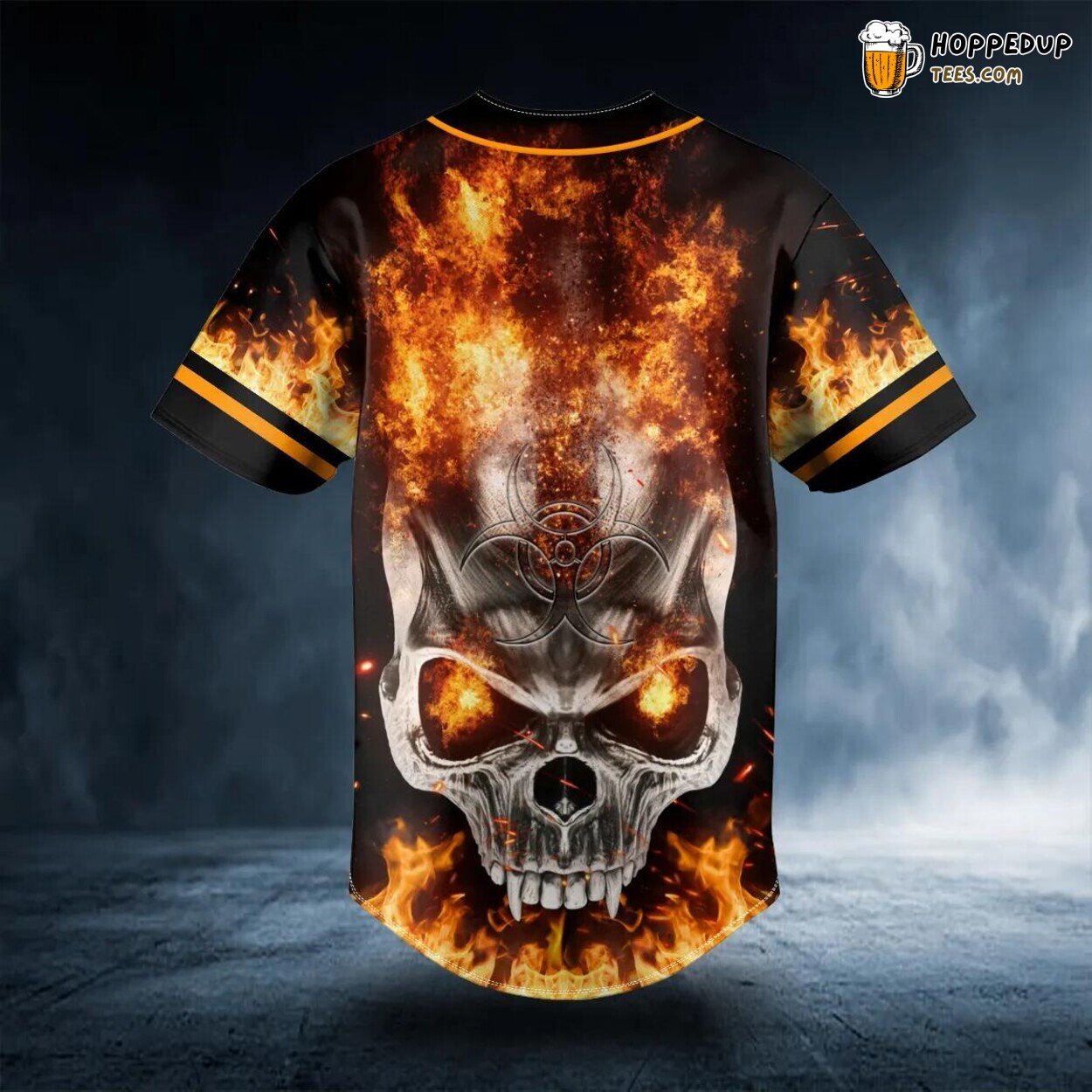 Fire Angry Biohazard Skull Baseball Jersey Graphic Tees 3D Print Exclusive