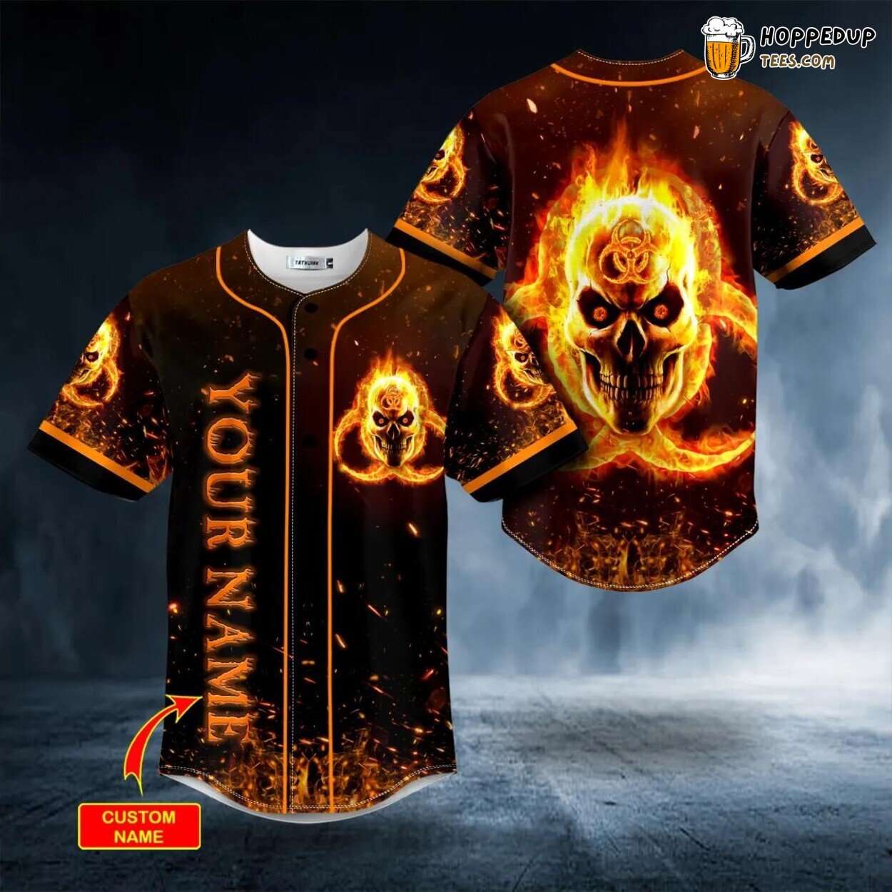 Fire Biohazard Skull Baseball Jersey Viking Graphic Tees 3D Print Unique Look