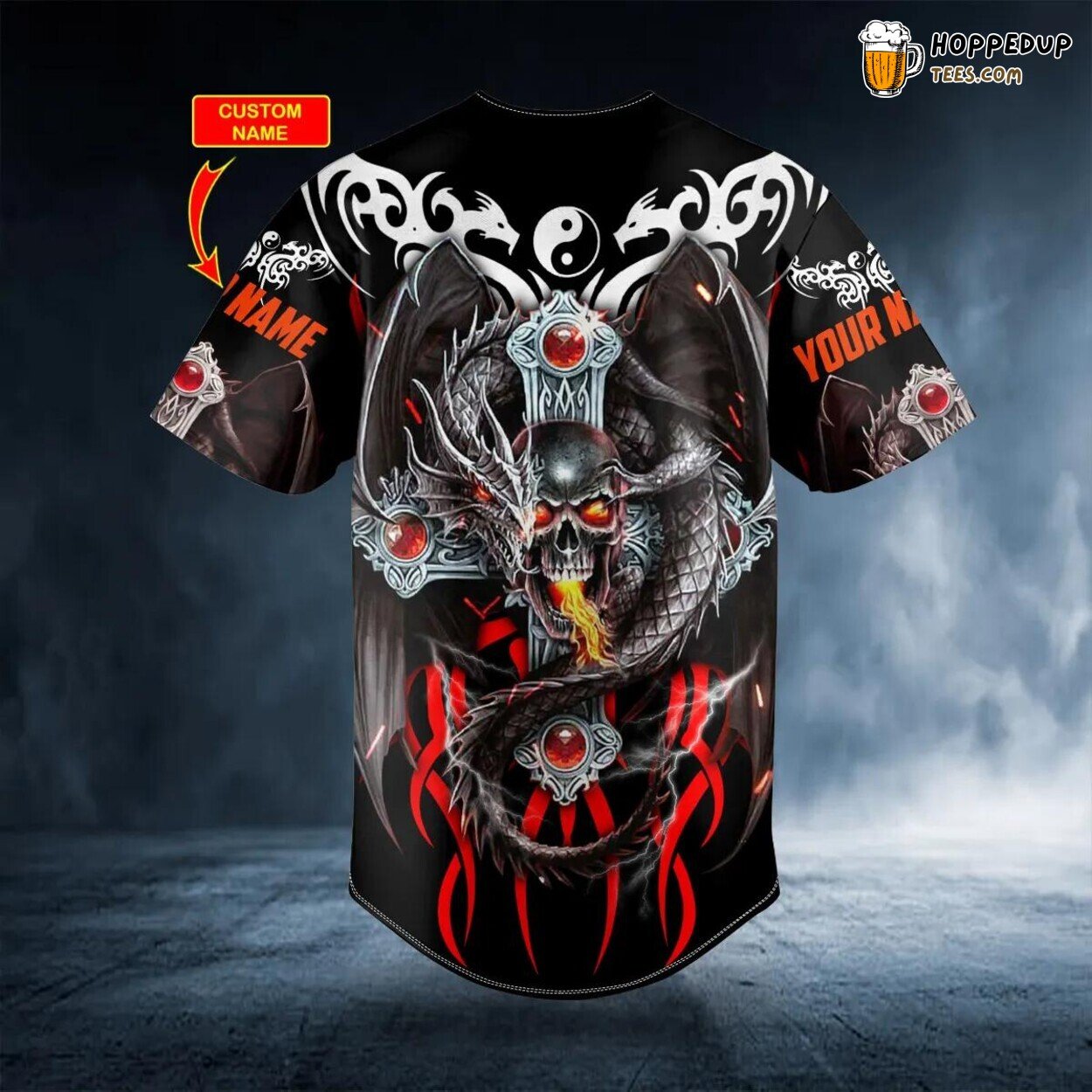 Fire Dragon Skull Baseball Jersey Viking 3D Tees Unique Design Wear Graphic Print