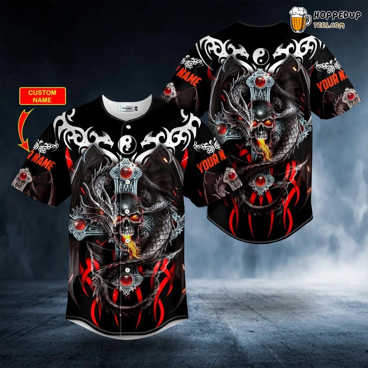 Fire Dragon Skull Baseball Jersey Viking 3D Tees Unique Design Wear Graphic Print