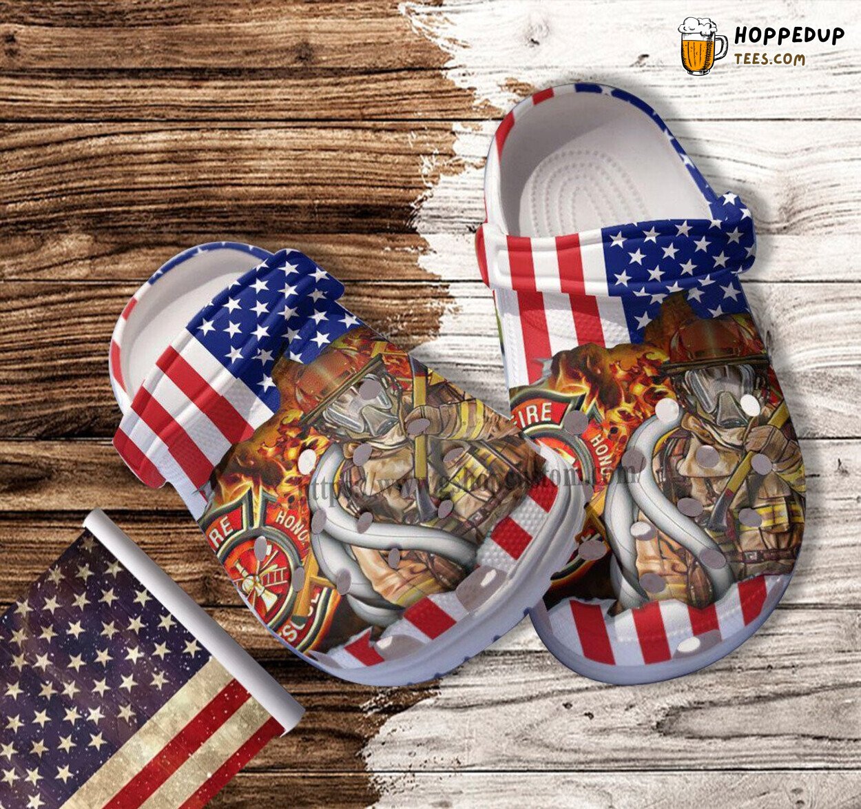 Fire Fighter Papa America Flag Croc Shoes Father’s Day 4th July Gift